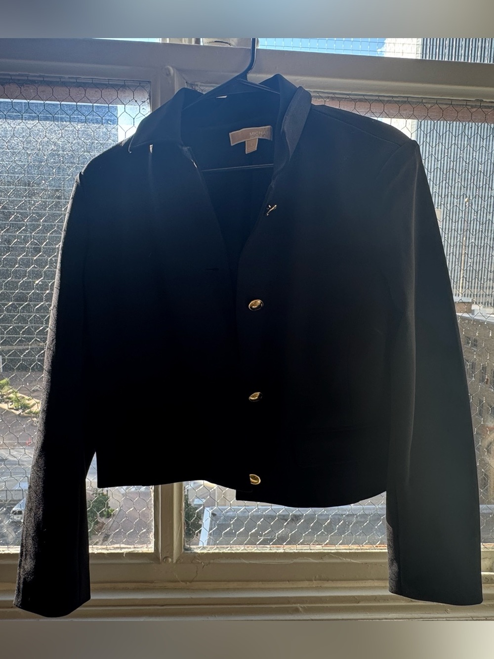 MICHAEL Michael Kors Black Cropped Blazer with Gold Buttons